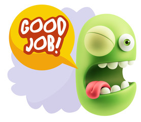 3d Rendering Smile Character Emoticon Expression saying Good Job