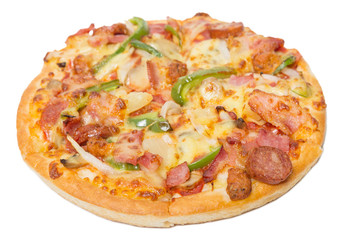 Pizza with sliced vegetables isolated on white