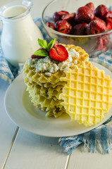 ripple waffles with cottage cheese and strawberries