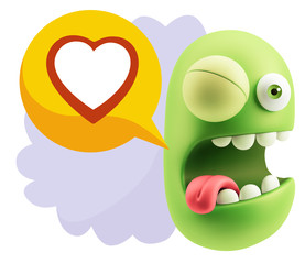 3d Rendering Smile Character Emoticon Expressing Love with a Hea