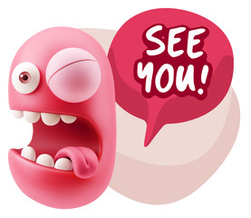 3d Rendering Smile Character Emoticon Expression saying See You