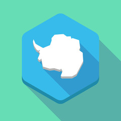 Long shadow hexagon icon with  the map of  Antarctica