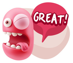 3d Illustration Laughing Character Emoji Expression saying Great