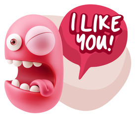 3d Illustration Laughing Character Emoji Expression saying I Lik