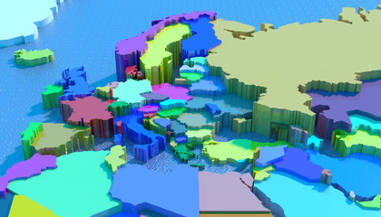 Mappa 3D Europa con nazioni in rilievo e colorate