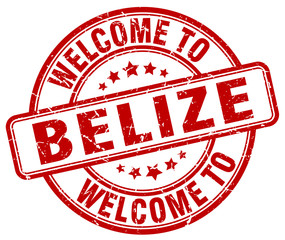 welcome to Belize red round vintage stamp