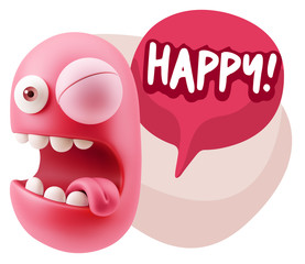 3d Rendering Smile Character Emoticon Expression saying Happy wi