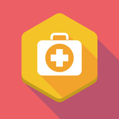 Long shadow hexagon icon with  a first aid kit icon