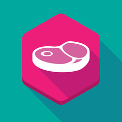 Long shadow hexagon icon with  a steak icon
