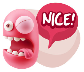 3d Rendering Smile Character Emoticon Expression saying Nice wit