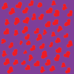 Set of hand drawn hearts on a purple background