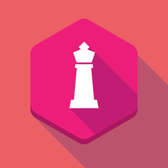 Long shadow hexagon icon with a  king   chess figure