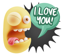 3d Rendering Smile Character Emoticon Expression saying I Love Y