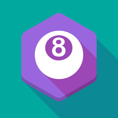 Long shadow hexagon icon with  a pool ball