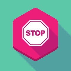 Long shadow hexagon icon with  a stop signal
