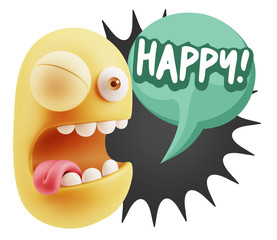 3d Rendering Smile Character Emoticon Expression saying Happy wi