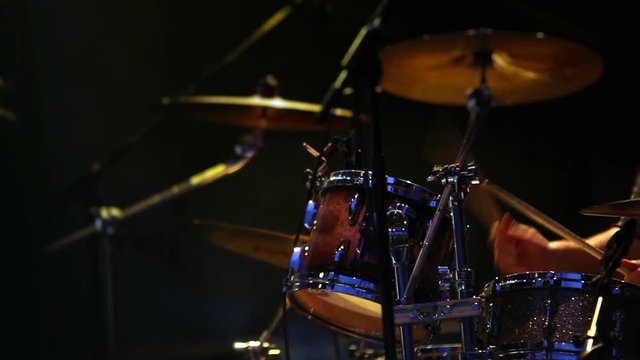 Rock concert drummer plaing footage