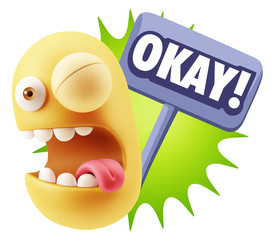 3d Illustration Laughing Character Emoji Expression saying Okay