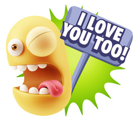 3d Illustration Laughing Character Emoji Expression saying I Lov