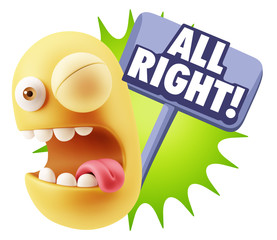 3d Rendering Smile Character Emoticon Expression saying All Righ