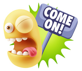 3d Illustration Laughing Character Emoji Expression saying Come