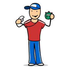 Cartoon Mann als Fitnesstrainer oder Sportlehrer