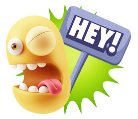 3d Illustration Laughing Character Emoji Expression saying Hey w