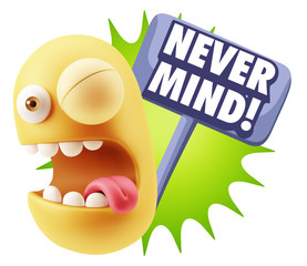3d Rendering Smile Character Emoticon Expression saying Never Mi