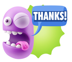 3d Rendering Smile Character Emoticon Expression saying Thanks w