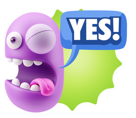 3d Rendering Smile Character Emoticon Expression saying Yes with