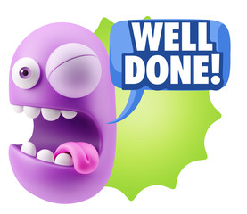 3d Rendering Smile Character Emoticon Expression saying Well Don