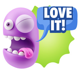 3d Rendering Smile Character Emoticon Expression saying I Love I
