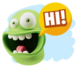 3d Illustration Laughing Character Emoji Expression saying Hi wi