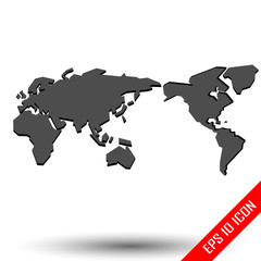 World Map with shadows. World map american style. Simple picture of world map on white background. Vector illustration.