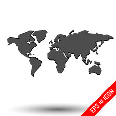 World Map with shadows. Simple picture of word map on white background. Vector illustration.