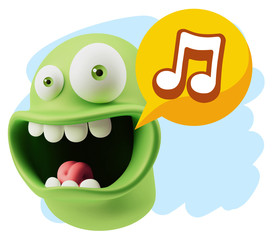3d Rendering Smile Character Emoticon Expression saying Music No
