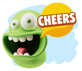 3d Rendering Smile Character Emoticon Expression saying Cheers w