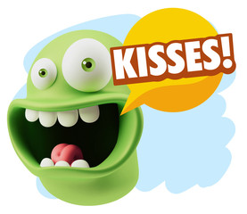 3d Rendering Smile Character Emoticon Expression saying Kisses w