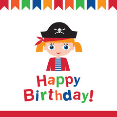Happy Birthday. Greeting card. Pirate birthday. Vector Illustration.