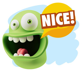 3d Rendering Smile Character Emoticon Expression saying Nice wit