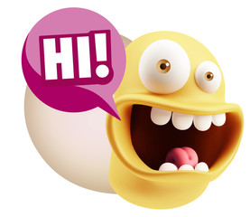 3d Illustration Laughing Character Emoji Expression saying Hi wi