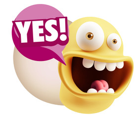 3d Rendering Smile Character Emoticon Expression saying Yes with