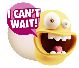 3d Rendering Smile Character Emoticon Expression saying I Can't