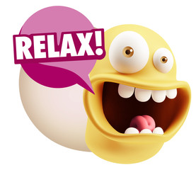 3d Rendering Smile Character Emoticon Expression saying Relax wi