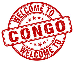 welcome to Congo red round vintage stamp