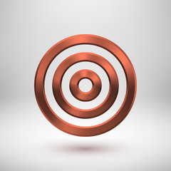 Bronze abstract circle geometric badge, technology perforated button template with metal texture, chrome, silver, steel, copper and realistic shadow for logo, design, web, apps. Vector illustration.
