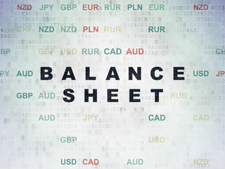 Banking concept: Balance Sheet on Digital Data Paper background