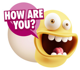 Obraz premium 3d Rendering Smile Character Emoticon Expression saying How Are