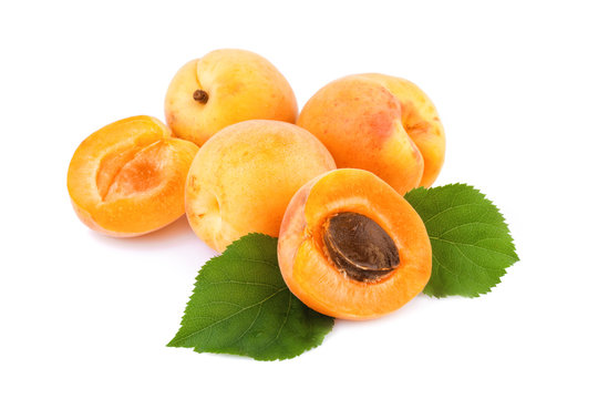 Ripe apricots organic fruit on white background.