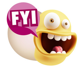 3d Illustration Laughing Character Emoji Expression saying FYI w